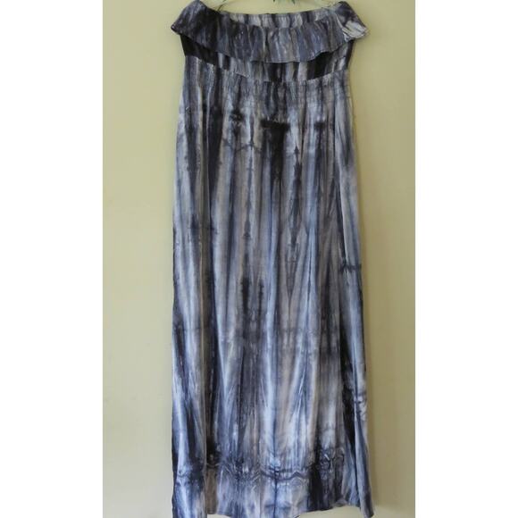 LEO MEETS VIRGO  Off Shoulder Maxi Dress Size S Tie Dye Blues Hippie Boho Casual - Picture 1 of 6